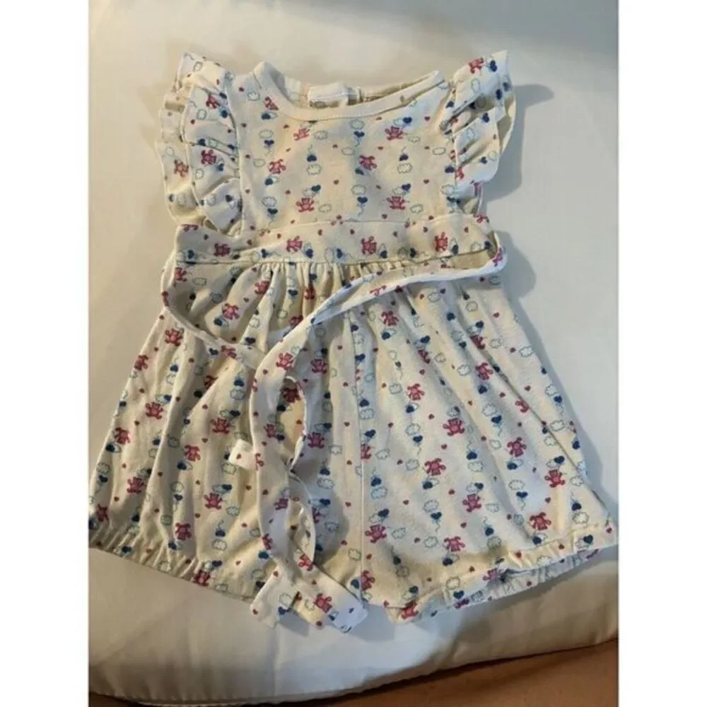 Vintage 70s Cottagecore Popsicle Teddy BearPrint Toddler Girls Romper -12 Months